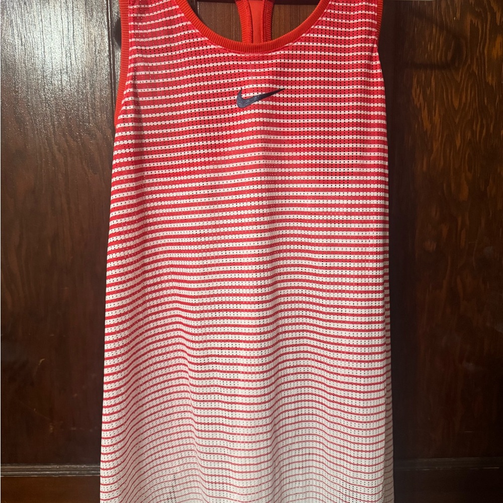 Nike Red and White Striped Tank Top